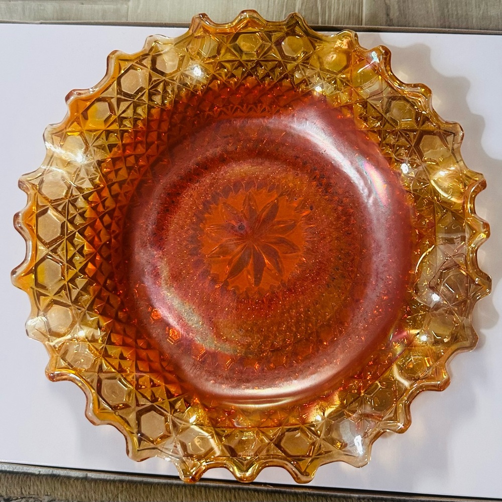 Vintage Indiana Carnival Marigold  Ruffled Diamond cut Plate